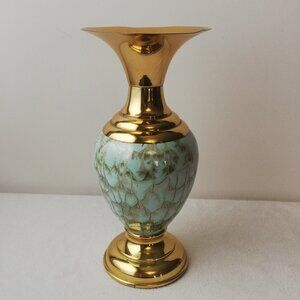 Vintage Delft Holland Brass And Ceramic 9.5" Vase Mid Century
